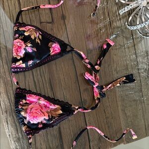 Betsey Johnson Black and Pink Floral Bikini